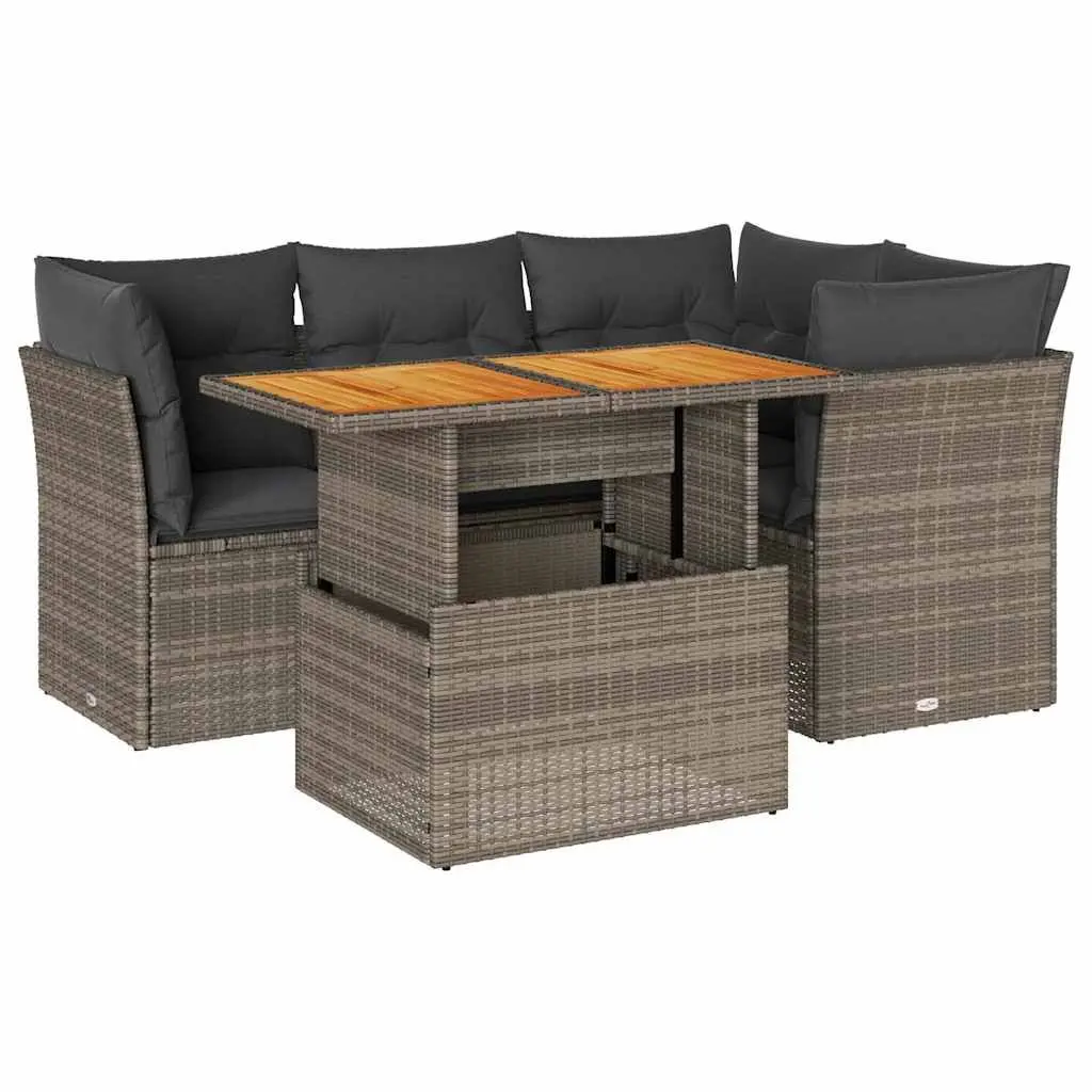 Garden Sofa Set 5 Piece Modular Outdoor Furniture Grey Rattan Patio Seating