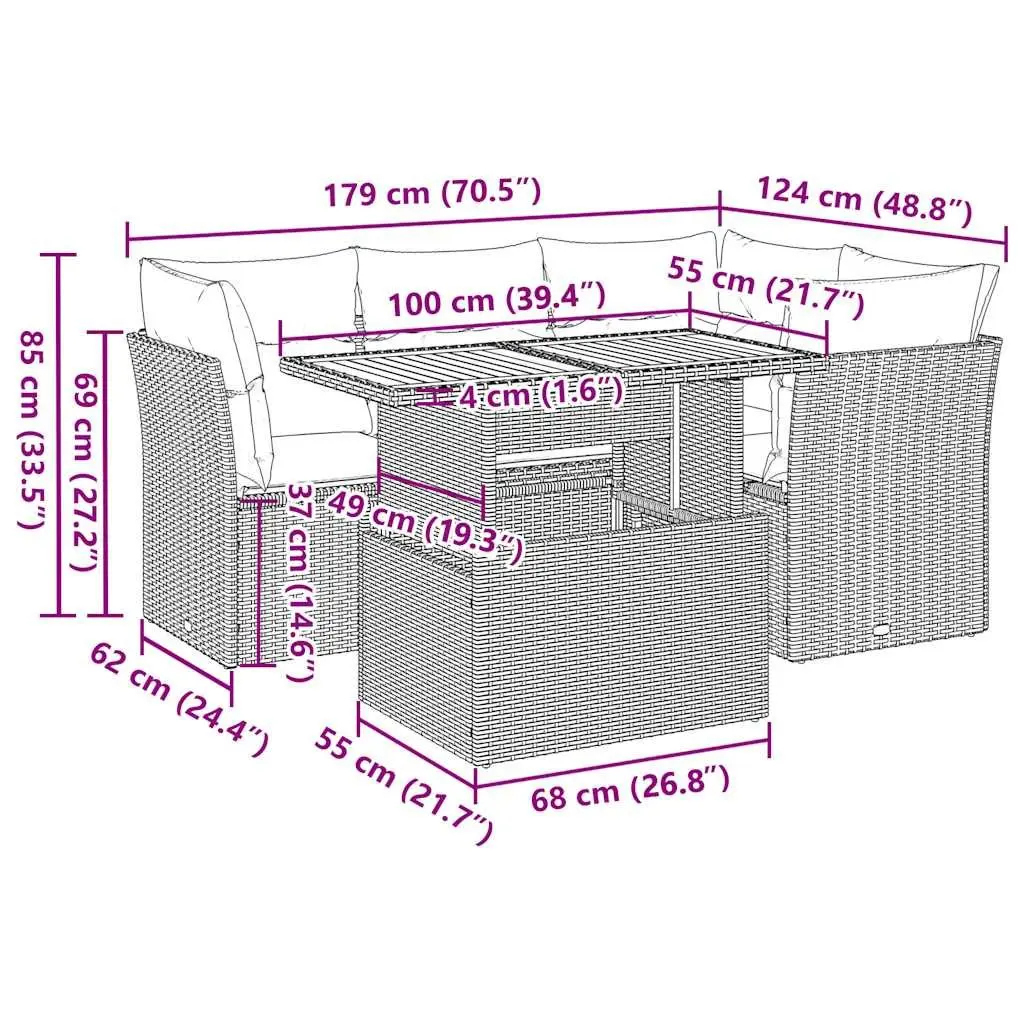 Garden Sofa Set 5 Piece Modular Outdoor Furniture Grey Rattan Patio Seating
