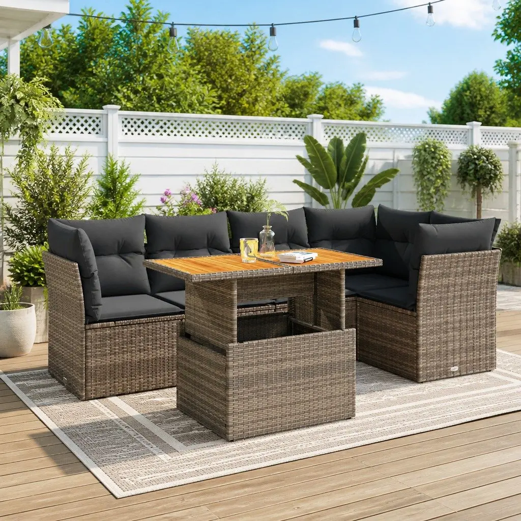 Garden Sofa Set 6 Piece Outdoor Furniture Patio Grey Poly Rattan with Cushions