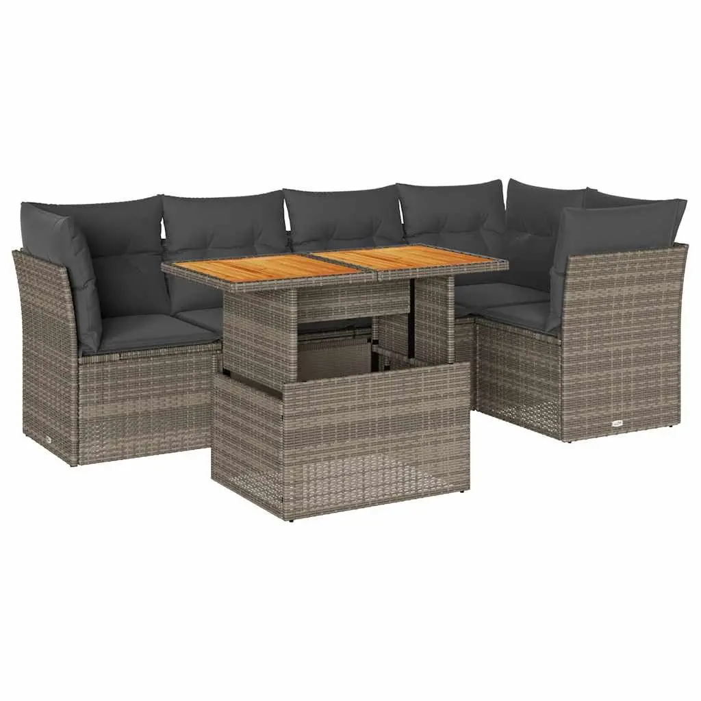 Garden Sofa Set 6 Piece Outdoor Furniture Patio Grey Poly Rattan with Cushions