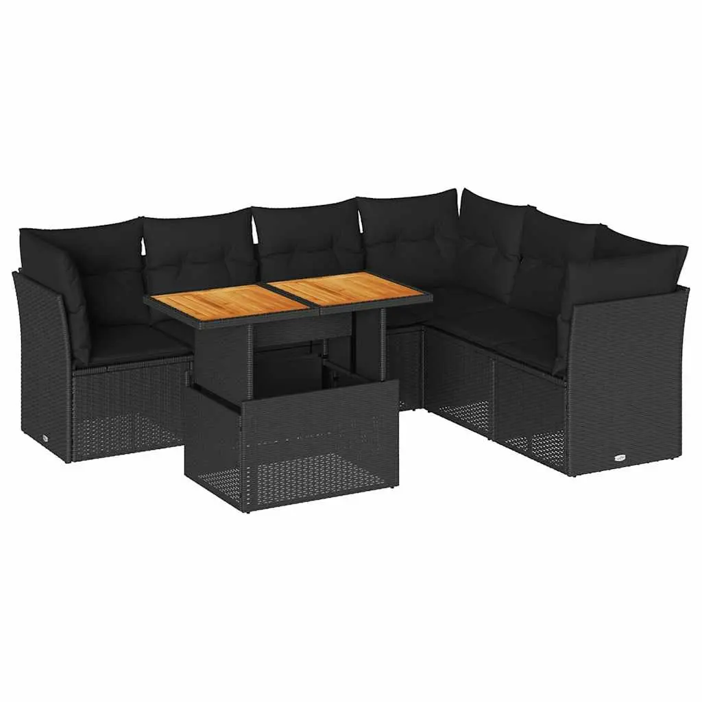 Garden Sofa Set 7 Piece Outdoor Furniture Modular Adjustable Table Black PE Rattan
