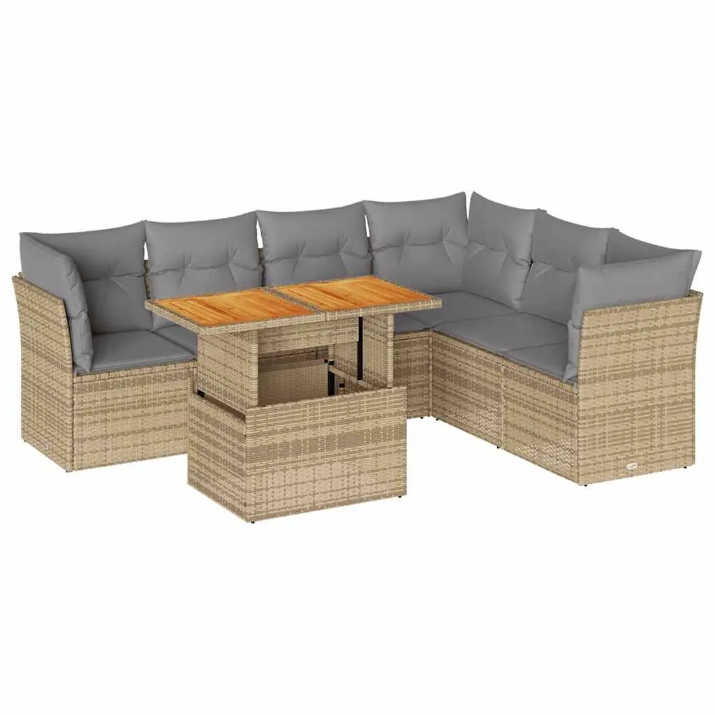 Outdoor Garden Sofa Set 7 Piece Poly Rattan Patio Furniture Beige with Cushions