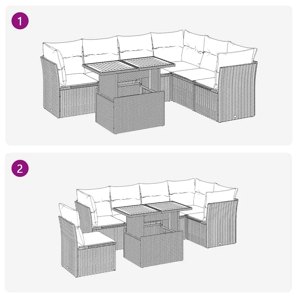 Outdoor Garden Sofa Set 7 Piece Poly Rattan Patio Furniture Beige with Cushions