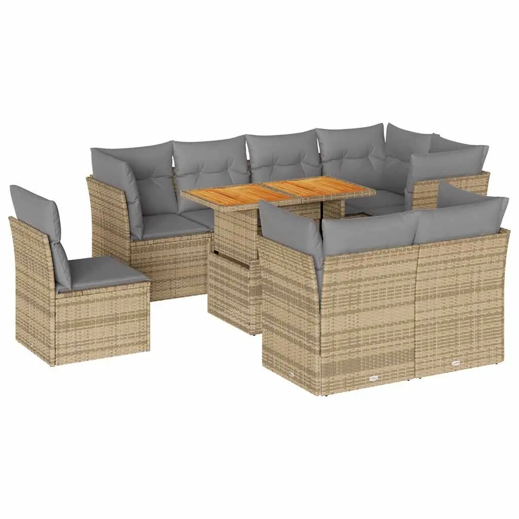 Outdoor Garden Sofa Set 9 Piece Modular Patio Furniture Beige Poly Rattan