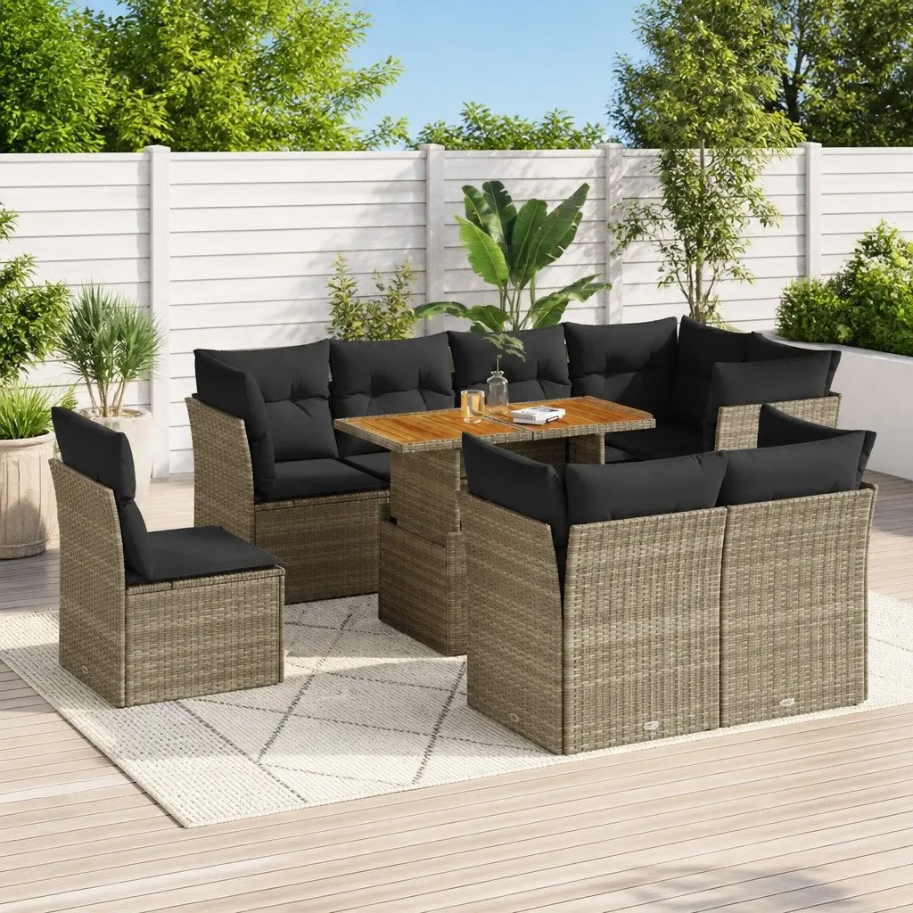 Garden Sofa Set 9 Piece Outdoor Furniture Grey Poly Rattan Patio Modular