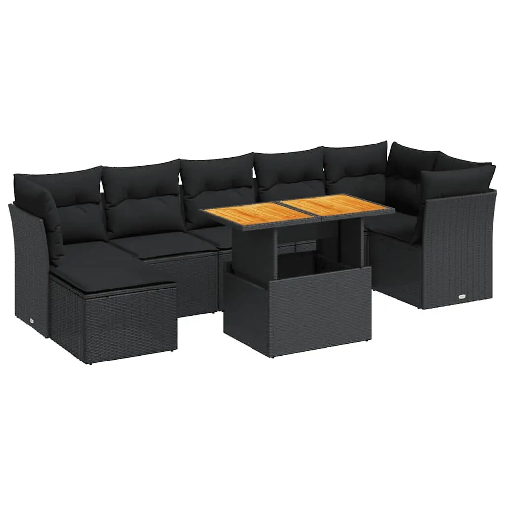 Garden Sofa Set 8 Piece Outdoor Furniture Black Poly Rattan Patio Lounge Seating