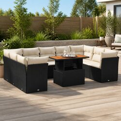 Reliable 10-Piece Black Rattan Sofa Set for Your Home