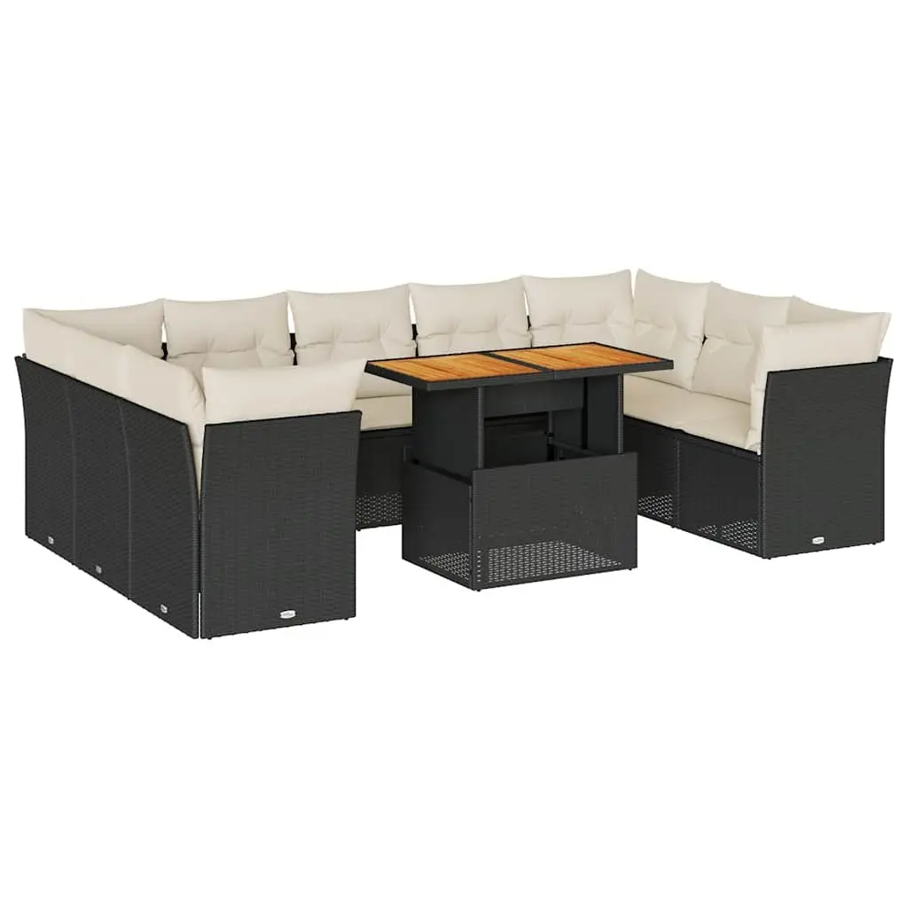 Garden Sofa Set Modular Outdoor Furniture 10 Piece Black Poly Rattan Patio