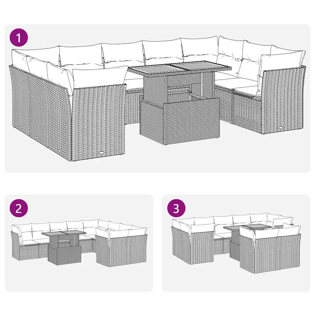 Garden Sofa Set Modular Outdoor Furniture 10 Piece Black Poly Rattan Patio