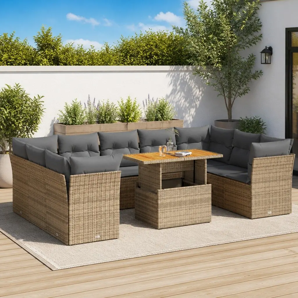 10 Piece Garden Sofa Set Outdoor Furniture Storage Beige