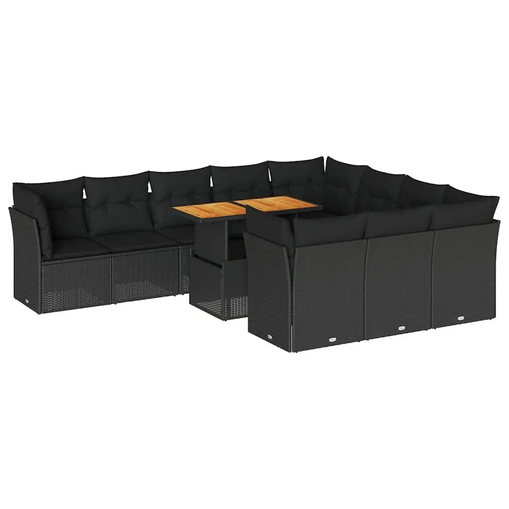 Garden Sofa Set 11 Piece Outdoor Furniture Patio Black Poly Rattan Modular with