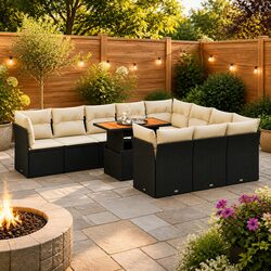 Comfortable 11 Piece Outdoor Furniture Set in Black