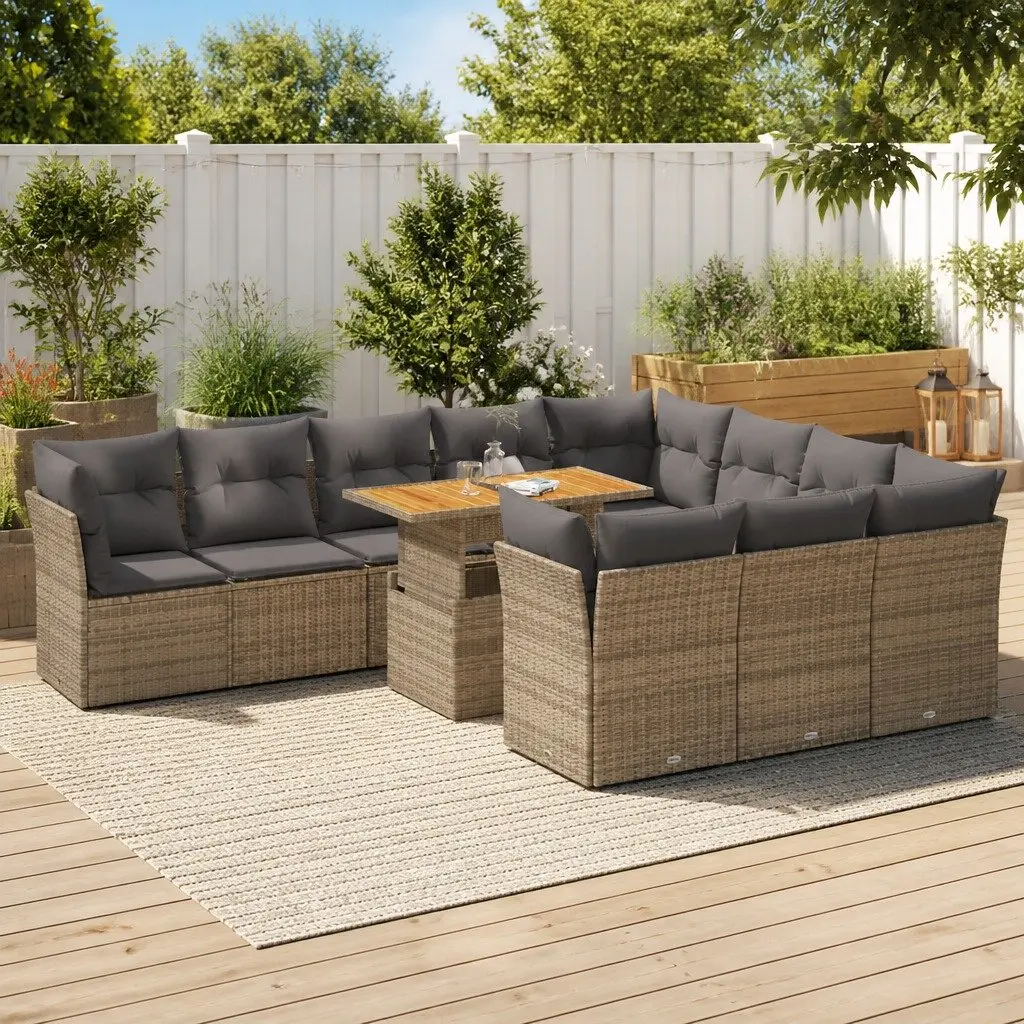Garden Sofa Set 11 Piece Outdoor Furniture Patio Sectional Beige