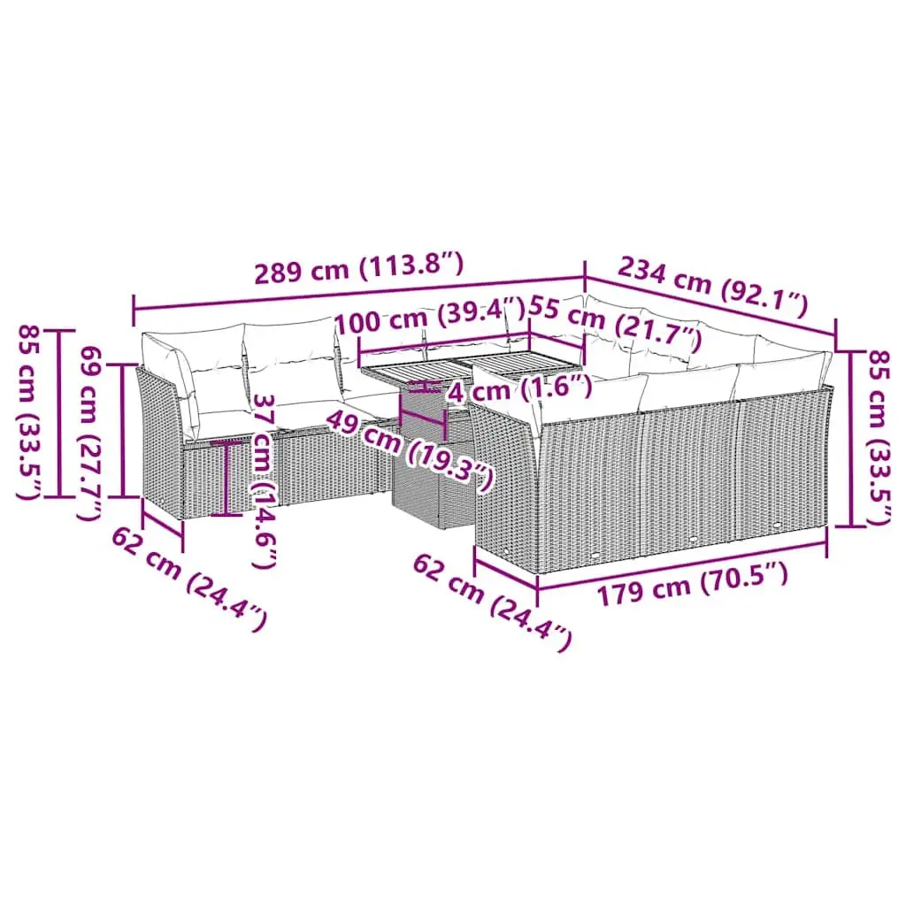 Garden Sofa Set 11 Piece Outdoor Furniture Patio Sectional Beige