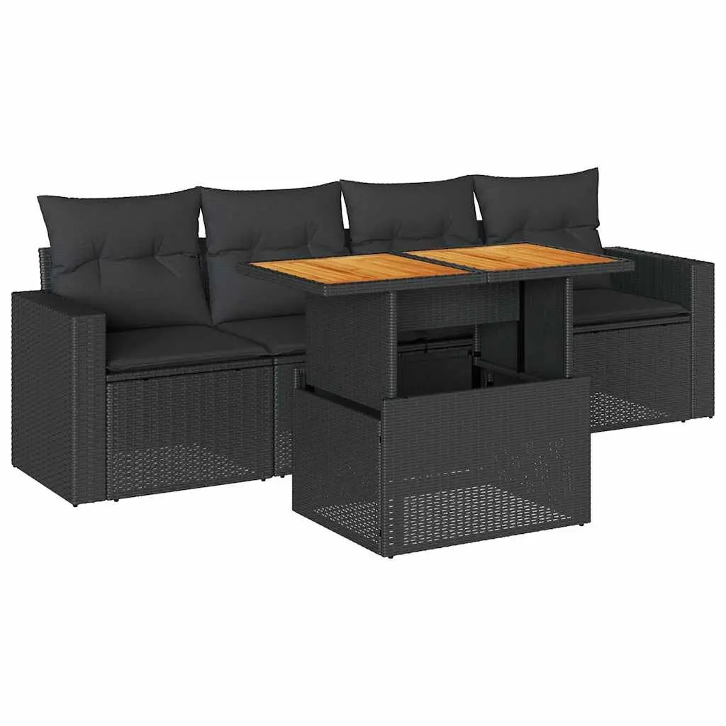 5 Piece Garden Sofa Set with Cushions Black Outdoor Patio Furniture Modular