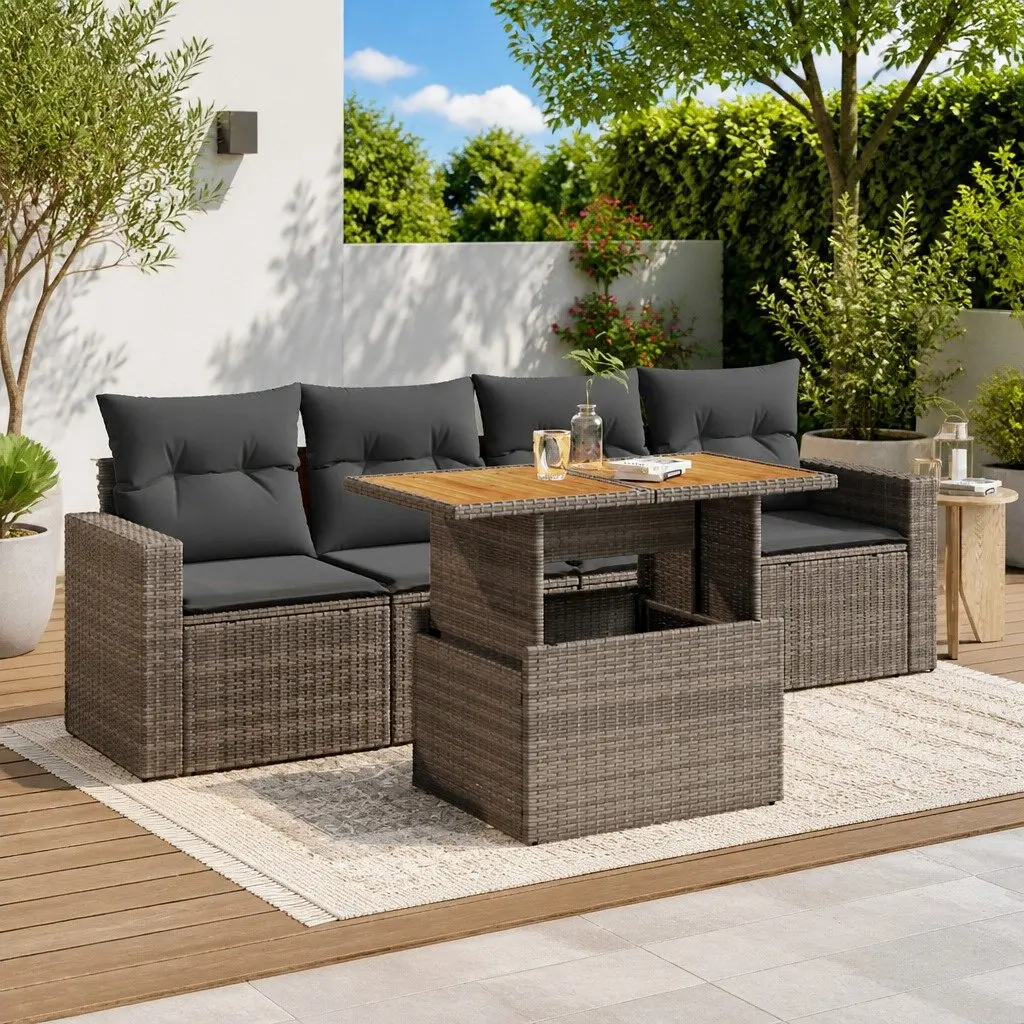 Garden Sofa Set 5 Piece Outdoor Furniture Grey Poly Rattan Patio Seating