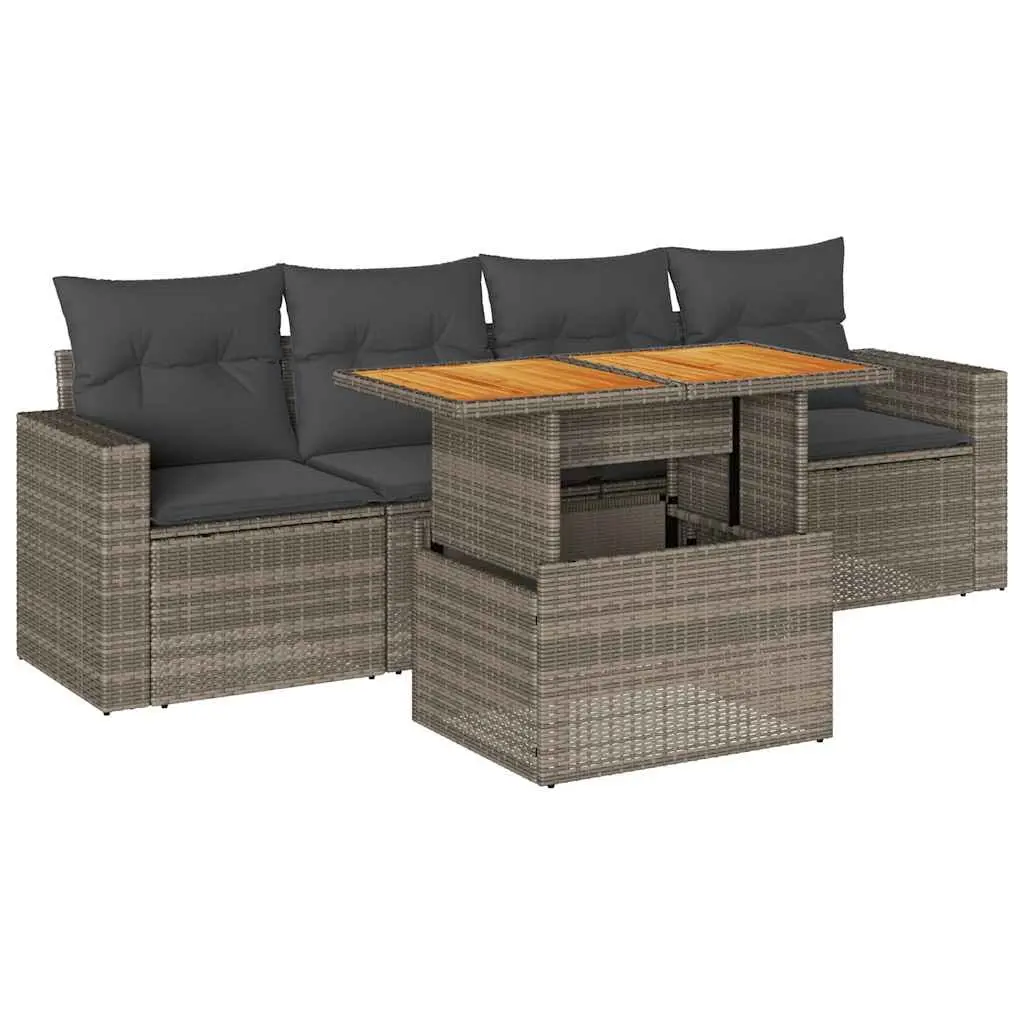 Garden Sofa Set 5 Piece Outdoor Furniture Grey Poly Rattan Patio Seating