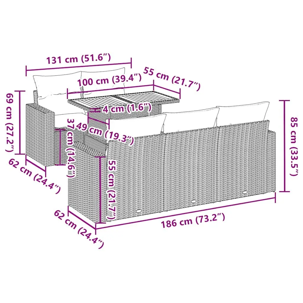 Garden Sofa Set Modular Outdoor Furniture 6 Piece Black Poly Rattan