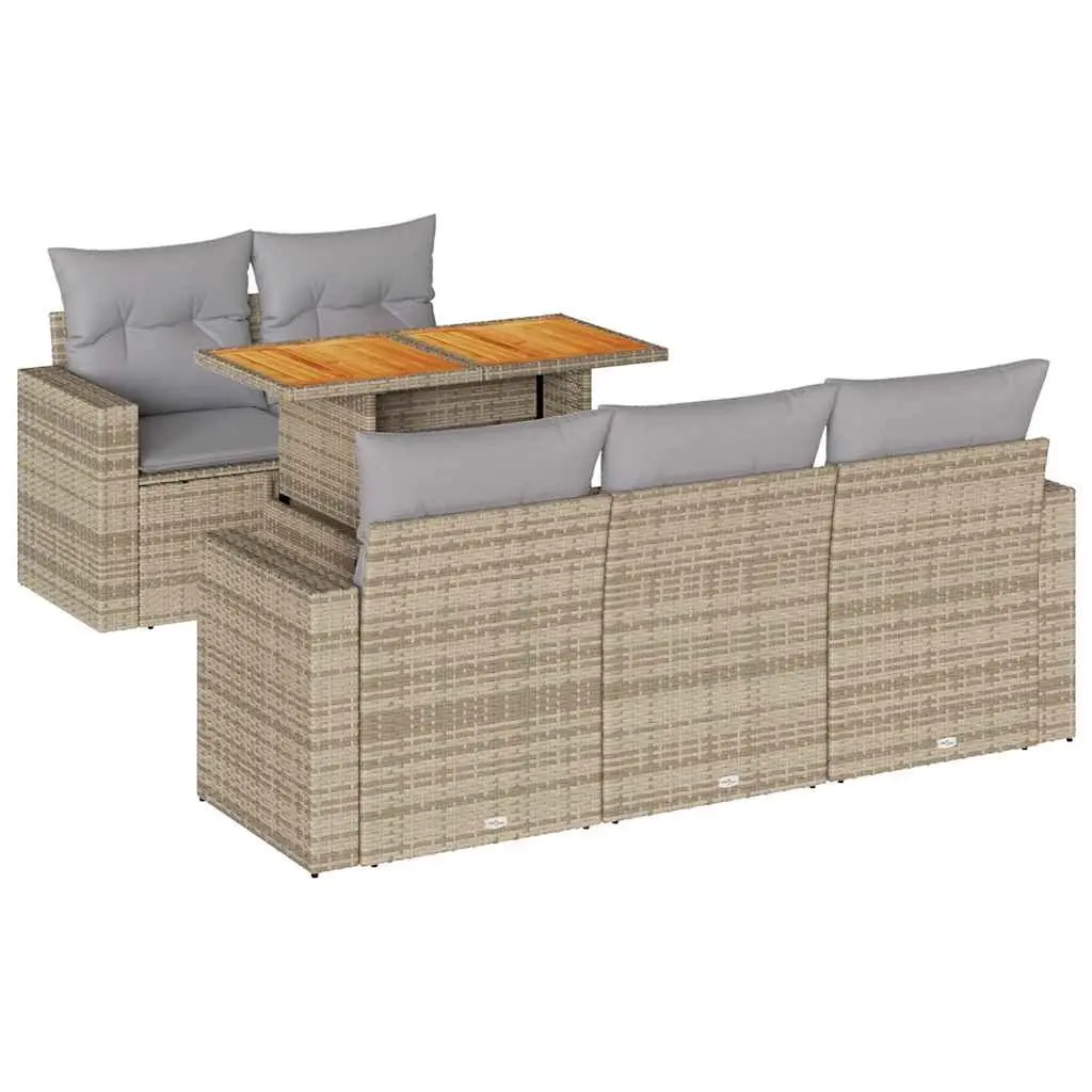 6 Piece Garden Sofa Set Outdoor Furniture Beige Rattan Patio Lounge Seating