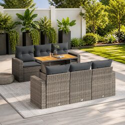 Grey Poly Rattan Garden Sofa Set 7 Piece Outdoor Furniture with Storage Cushions