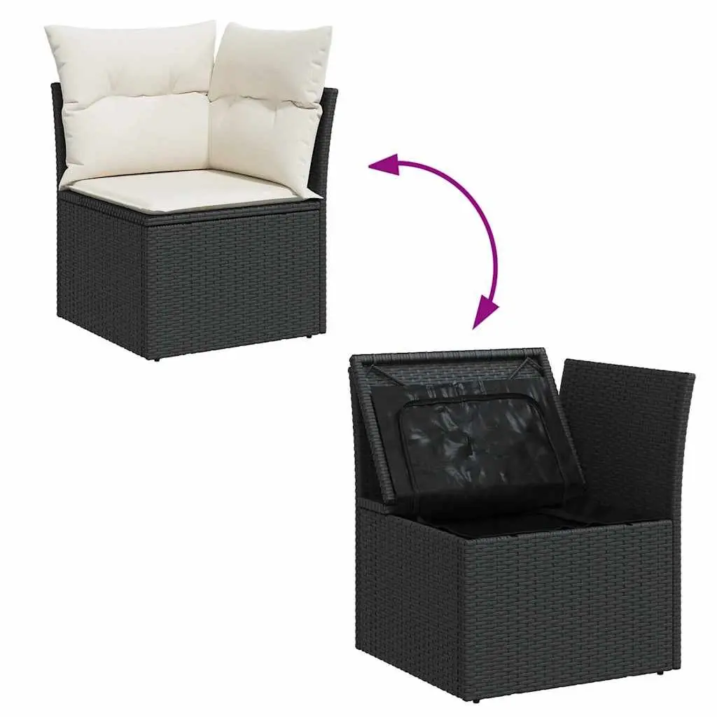 7 Piece Garden Sofa Set Black Poly Rattan Outdoor Furniture Patio Sectional