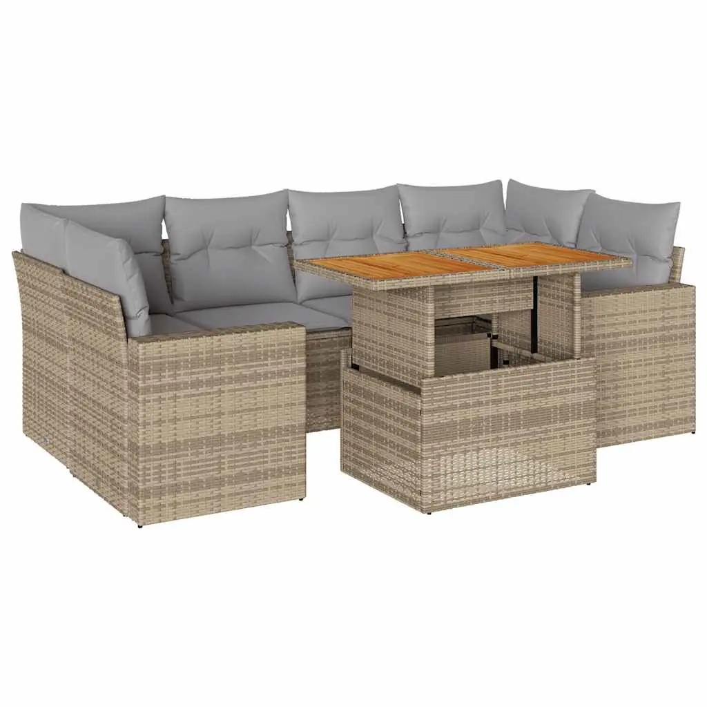 Garden Sofa Set 7 Piece Outdoor Furniture Beige Poly Rattan Patio Seating