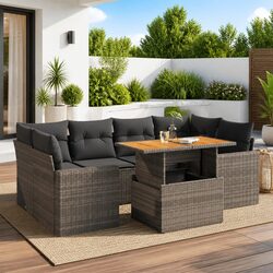 Comfortable 7 Piece Grey Garden Sofa Set for Relaxation