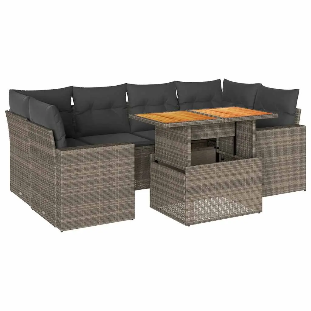 7 Piece Garden Sofa Set Outdoor Furniture Modular Grey with Storage Cushions
