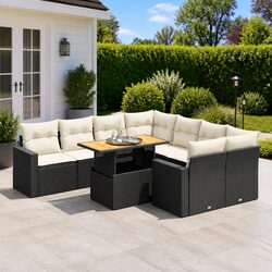 Comfort Meets Quality: 9 Piece Black Garden Sofa Set