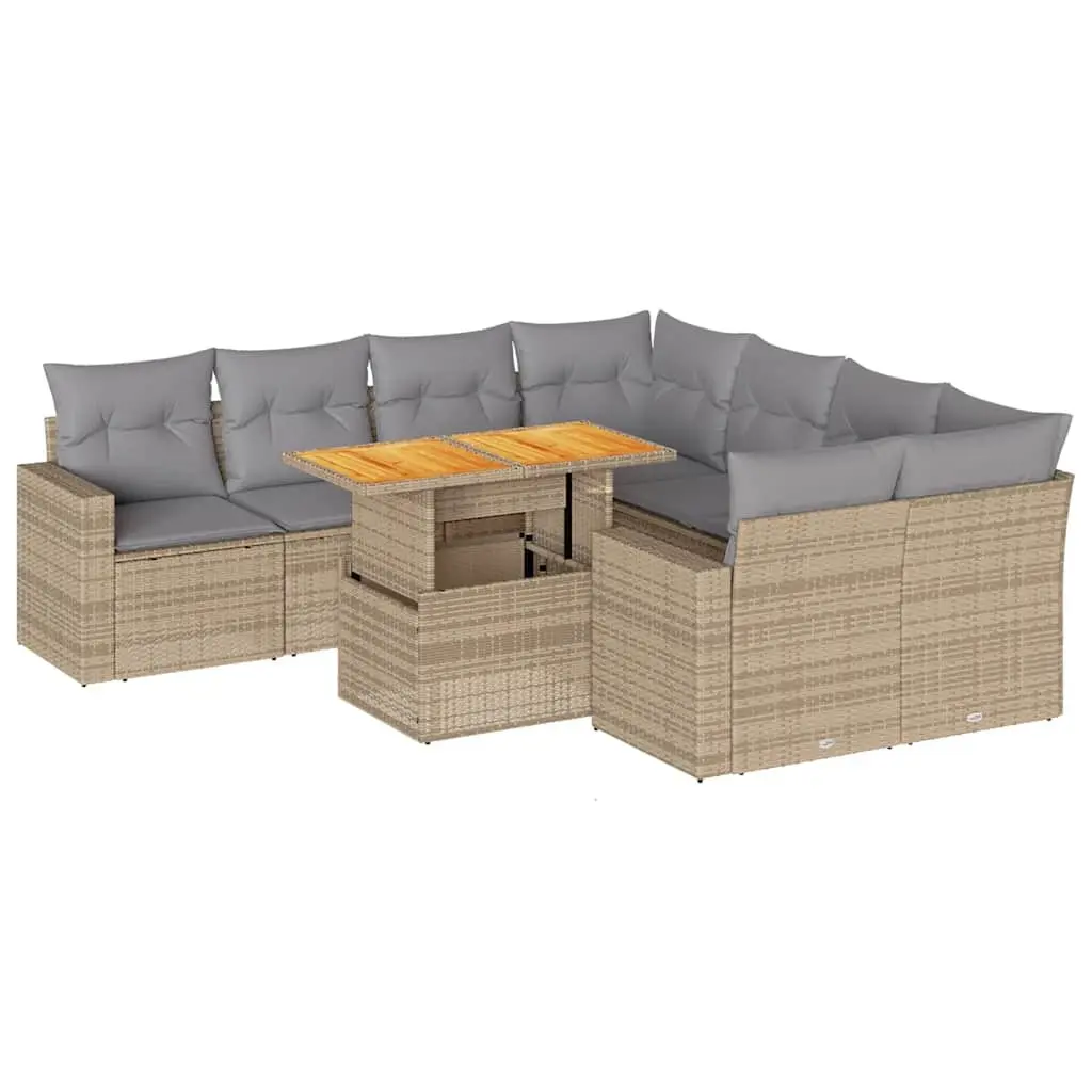 9 Piece Garden Sofa Set Outdoor Furniture Modular Beige PE Rattan