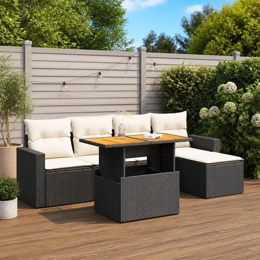 Garden Sofa Set Outdoor Furniture Modular 6 Piece Black Poly Rattan