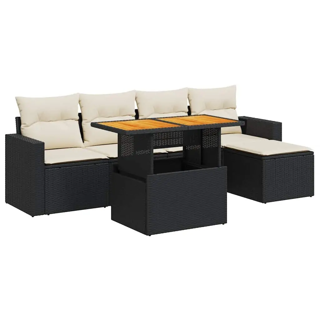 Garden Sofa Set Outdoor Furniture Modular 6 Piece Black Poly Rattan