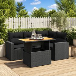 5 Piece Modular Black Garden Sofa Set with Cushions