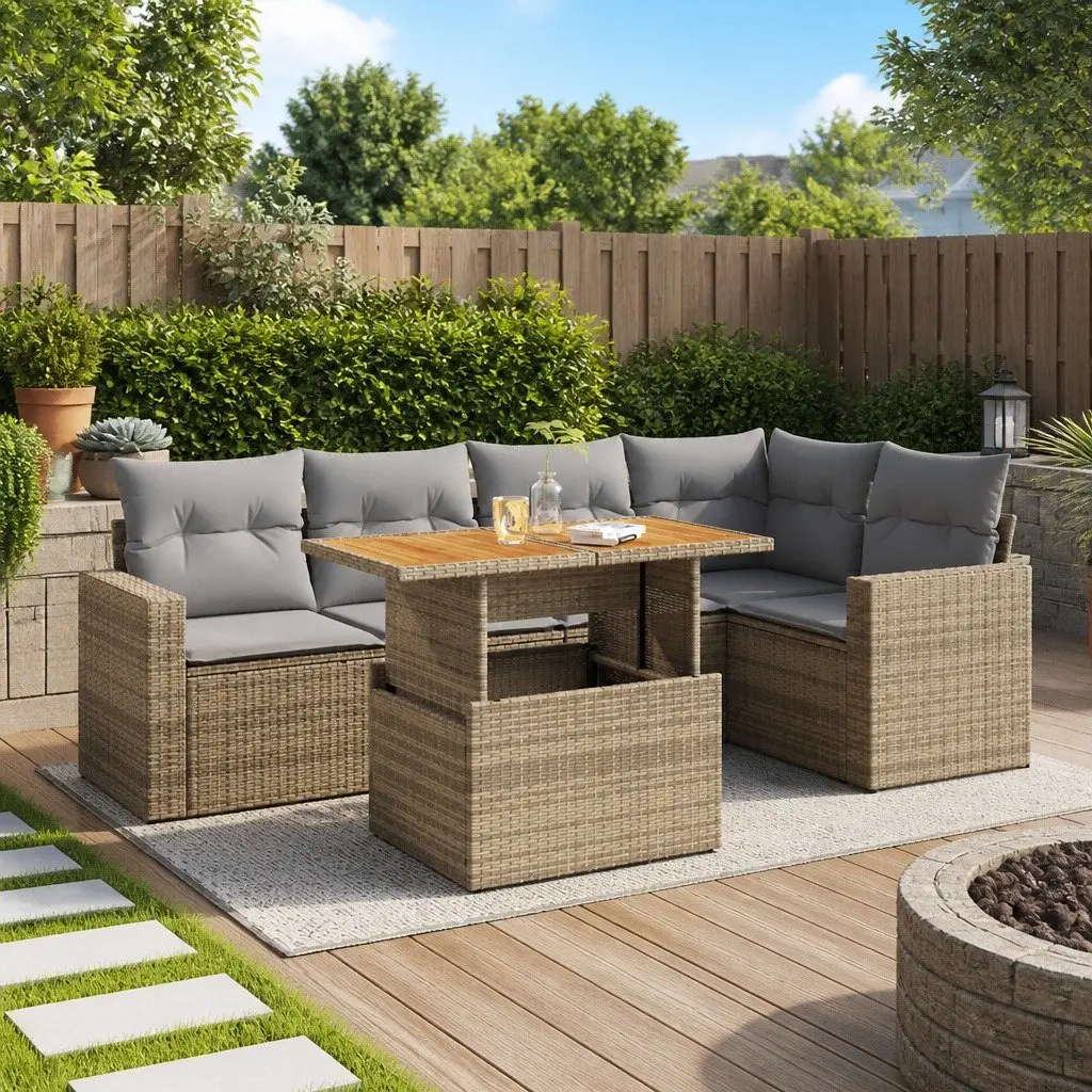 Garden Sofa Set 6 Piece Outdoor Furniture Modular Beige with Cushions
