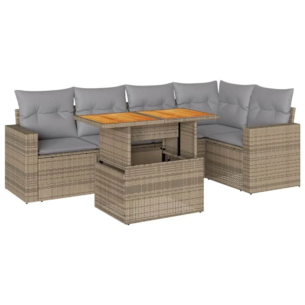 Garden Sofa Set 6 Piece Outdoor Furniture Modular Beige with Cushions