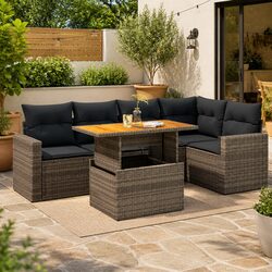 6 Piece Outdoor Garden Sofa Set Patio Furniture Grey Rattan with Storage
