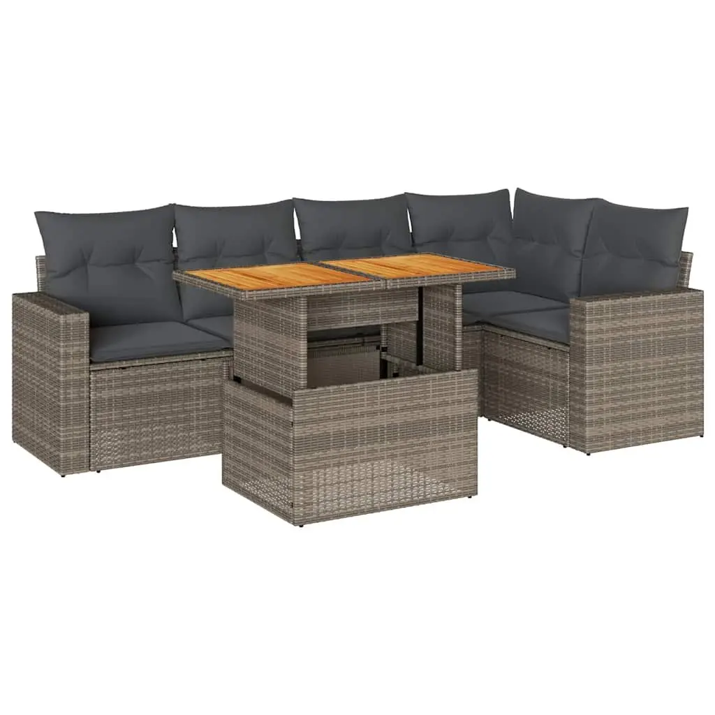 6 Piece Garden Sofa Set Outdoor Furniture Modular Grey Rattan with Storage