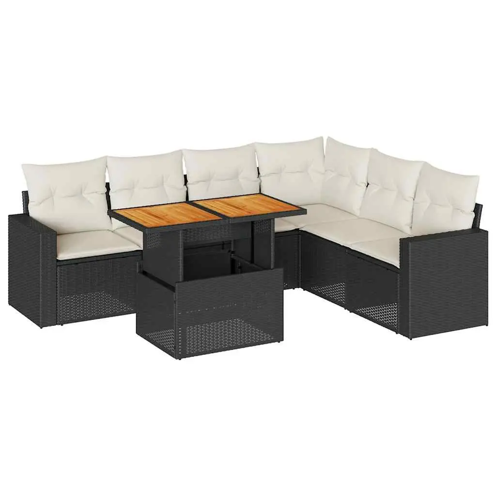 7 Piece Garden Sofa Set Outdoor Storage Cushions Black Poly Rattan