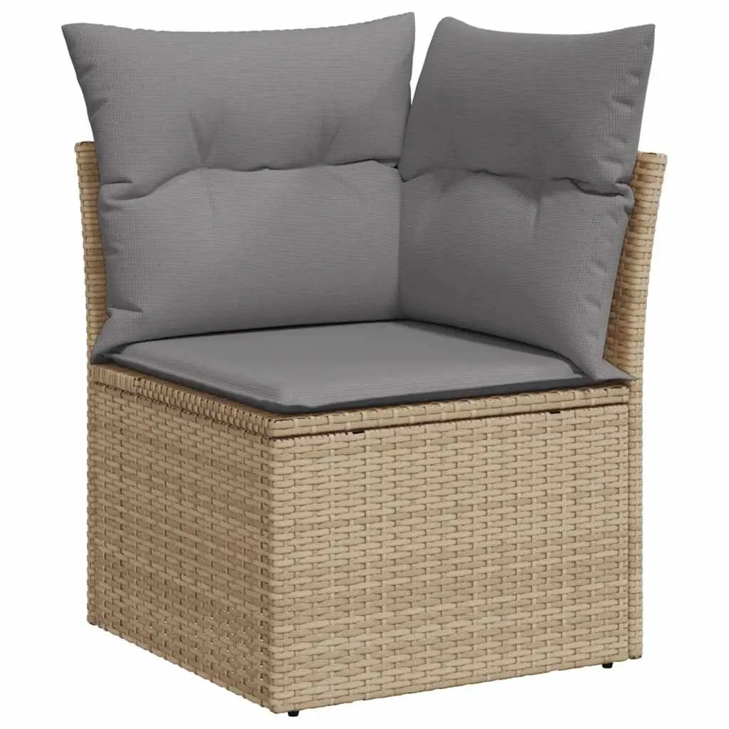 7 Piece Garden Sofa Set Outdoor Furniture Adjustable Tabletop Beige Poly Rattan