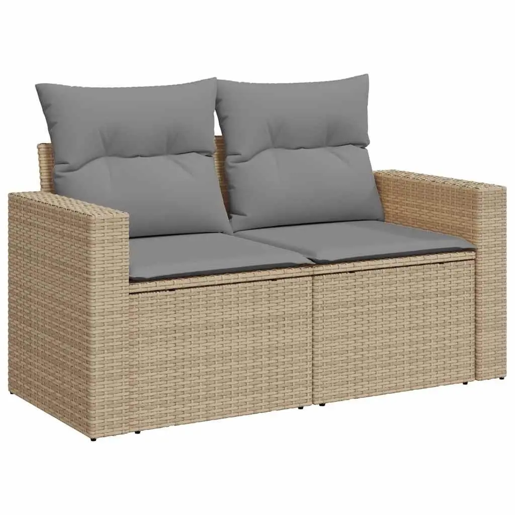 7 Piece Garden Sofa Set Outdoor Furniture Adjustable Tabletop Beige Poly Rattan
