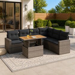 Comfortable 7 Piece Grey Garden Sofa Set with Storage
