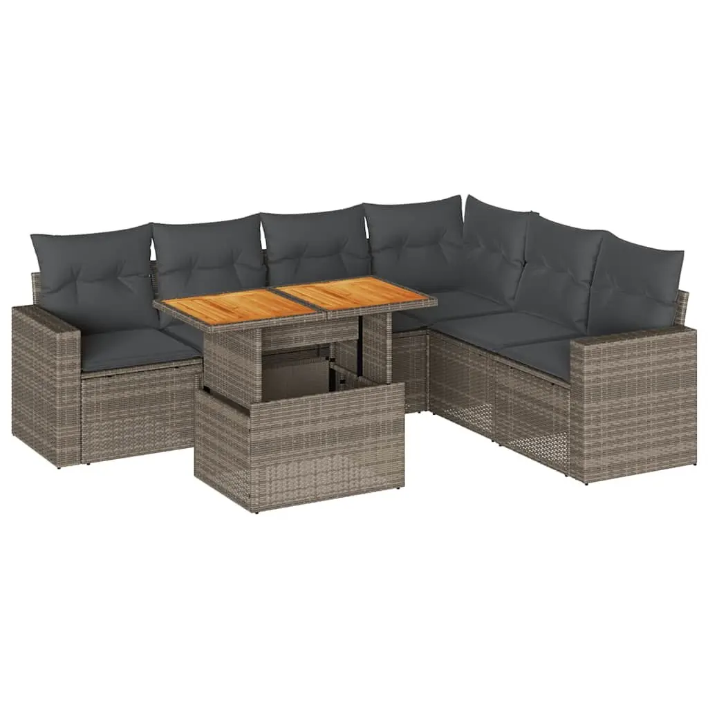 Outdoor Furniture Sofa Set 7 Piece Modular Grey Poly Rattan with Adjustable Table and Storage Space