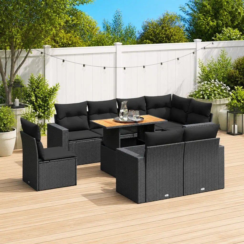 Garden Sofa Set 9 Piece Outdoor Furniture Modular Patio Rattan Sectional Black