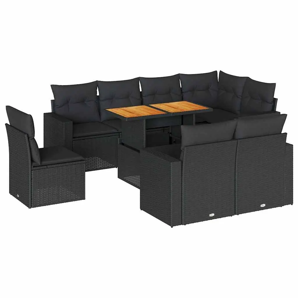 Garden Sofa Set 9 Piece Outdoor Furniture Modular Patio Rattan Sectional Black