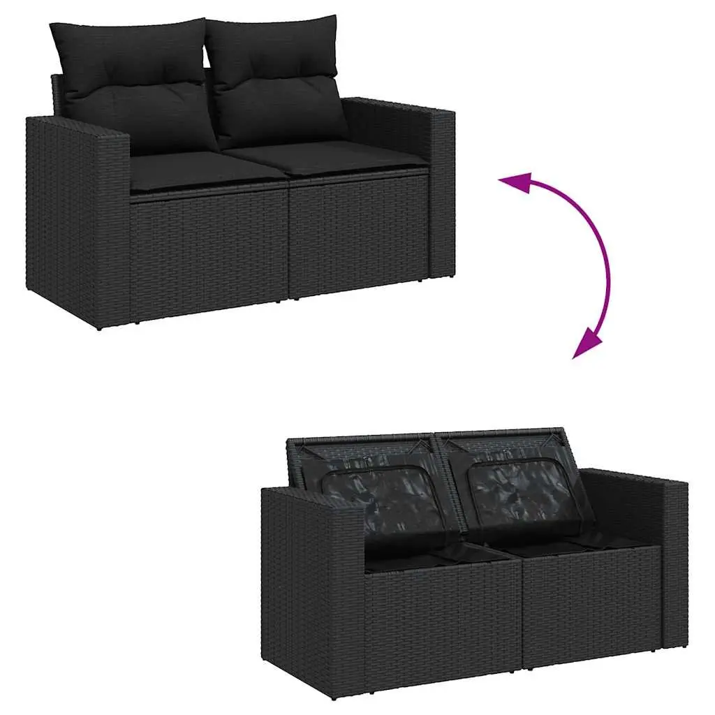 7 Piece Garden Sofa Set Black Outdoor Furniture Patio Sectional with Cushions