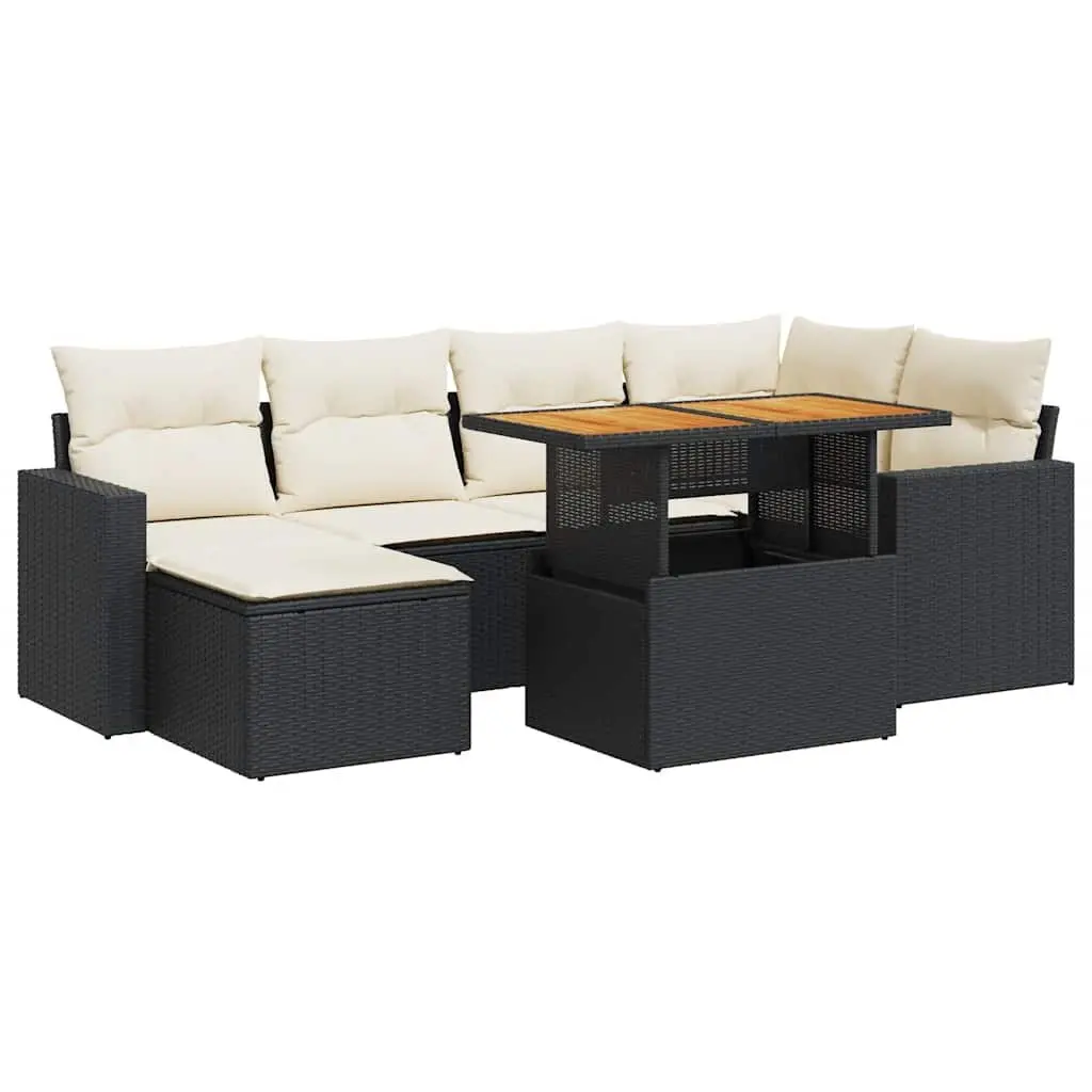 7 Piece Garden Sofa Set Outdoor Furniture Black Poly Rattan Patio Sectional