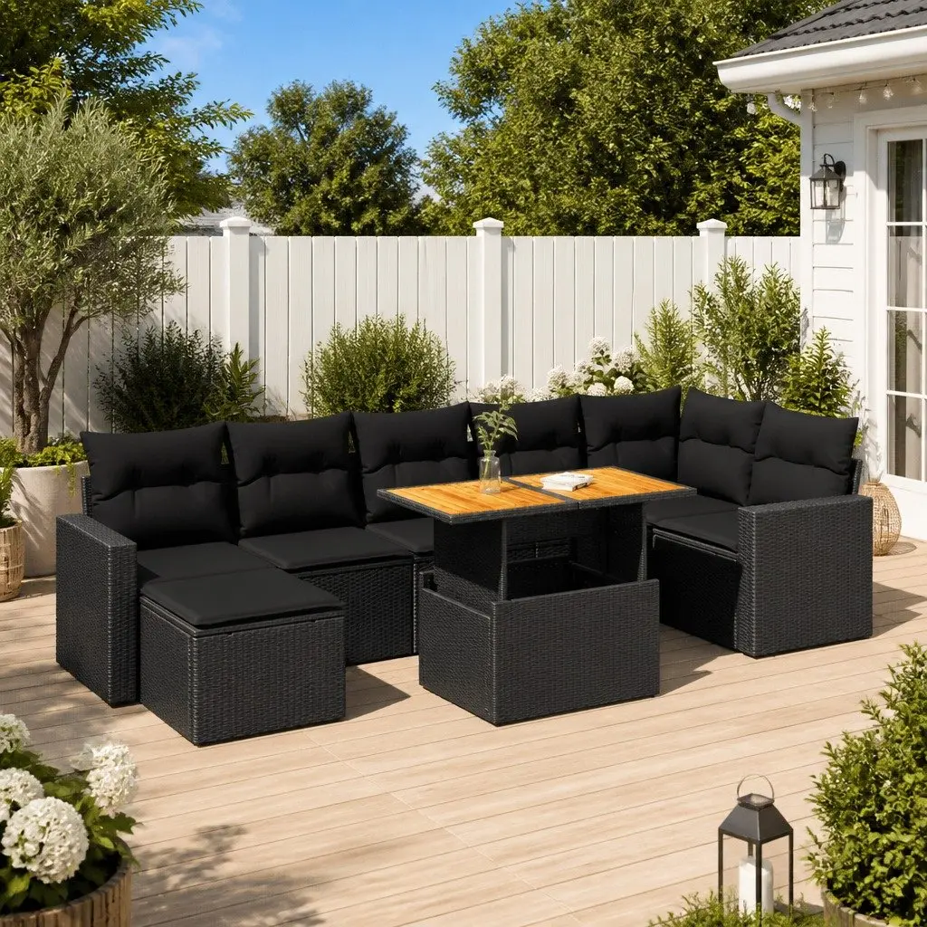 Garden Sofa Set 8 Piece Outdoor Furniture Modular Black Poly Rattan
