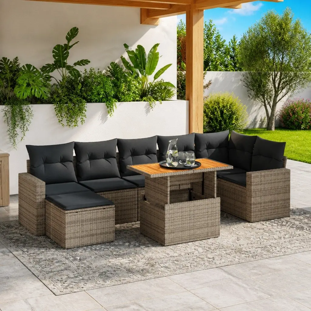 Garden Sofa Set 8 Piece Outdoor Furniture Modular Grey Patio Seating