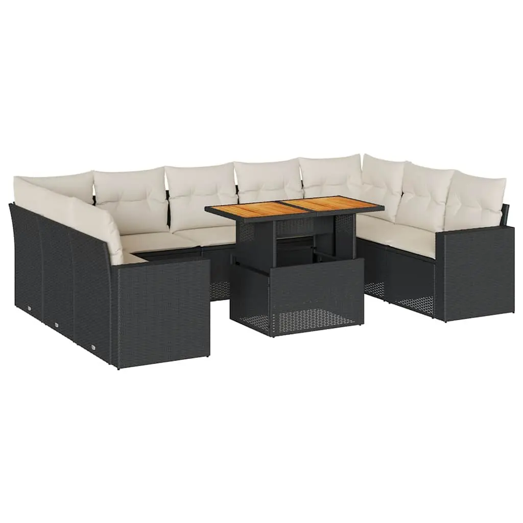 10-Piece Black Patio Sofa Set with Storage