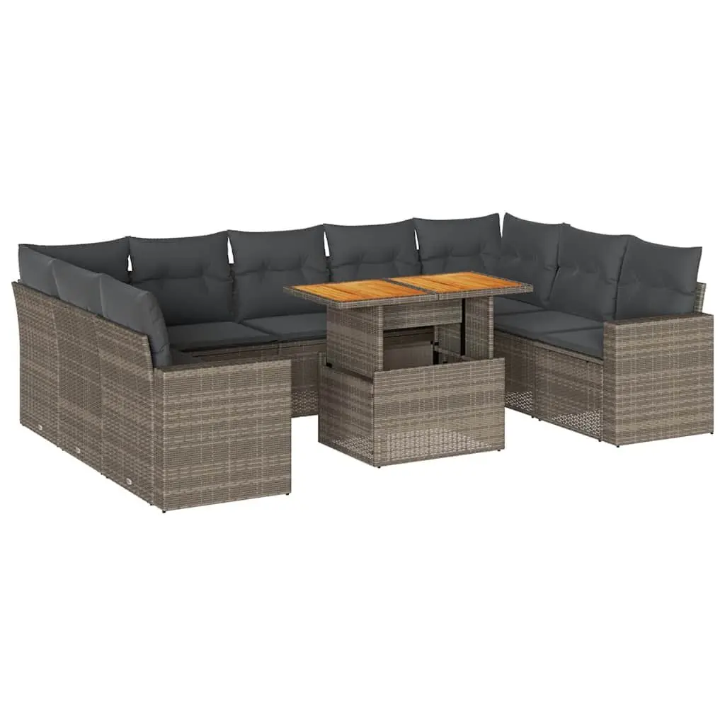 Garden Sofa Set 10 Piece Outdoor Relaxation Modular Grey PE Rattan with Cushions